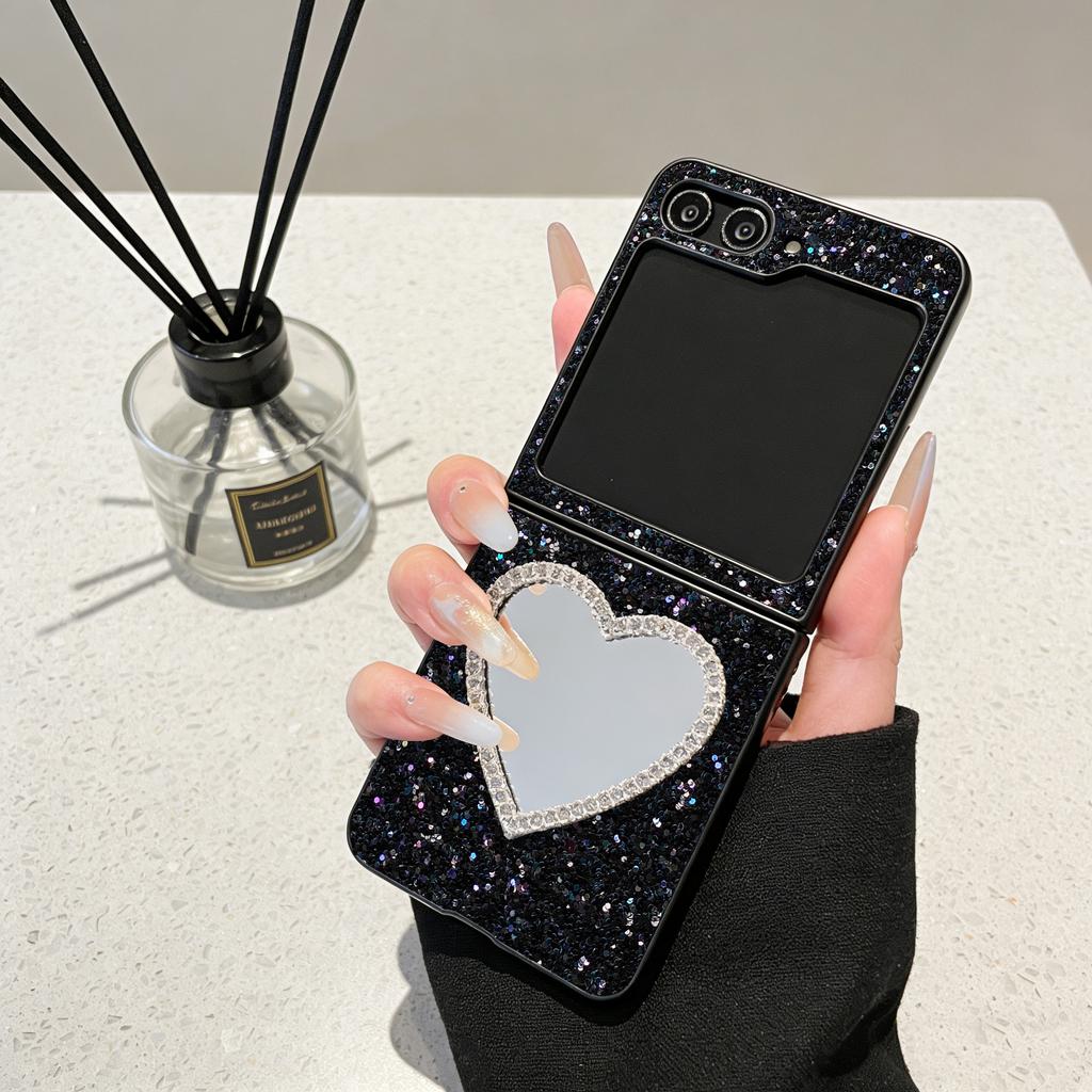 Luxury Glitter Fashion Leather Phone Case For Samsung Galaxy Z Flip 8 7 6 5 4 3 Flash Mirror Shiny Diamond Rhinestone Hard Cover