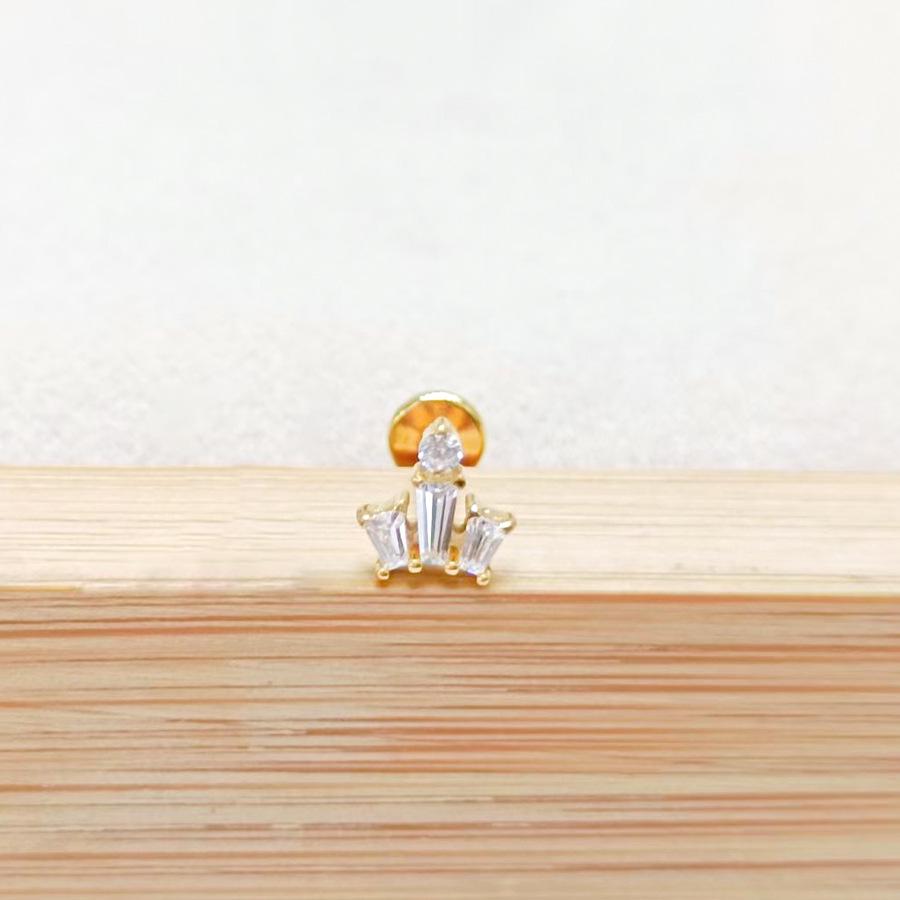 F136 Titanium Flower Peacock Crown Earrings, Long Studs for Cartilage Piercing, 1.2/1.0 Thickness