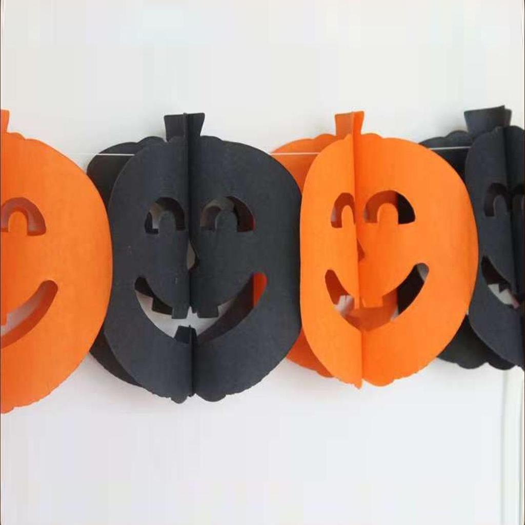 Halloween Spider & Bat Pumpkin Bunting - Festive Paper Decorations