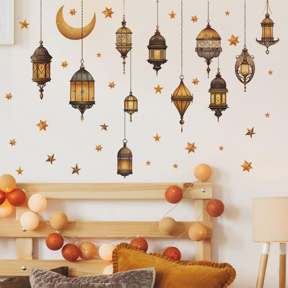 Star Moon Ramadan Kareem Decals Lantern Castle Mural Eid Mubarak Wall Stickers  Festival Supplies