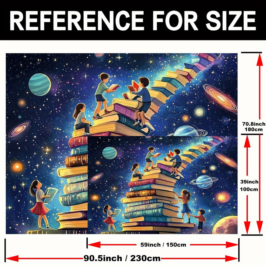 2D flat banner, 1 piece, 2D Party Background Banner - Knowledge Staircase Education Decoration