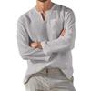 Men's Long-Sleeved V-Neck Casual Beach Linen Shirt