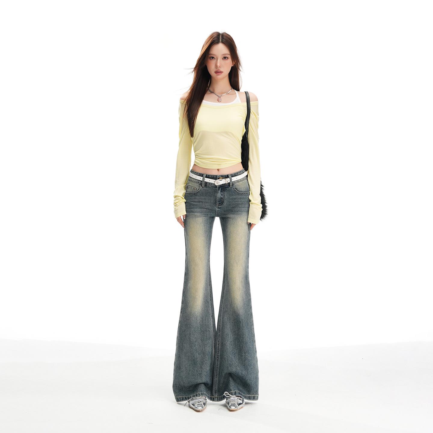 

Millennium Low-Waist Flare Jeans - Spicy Girl Embroidered Style for Autumn/Winter Extra Large