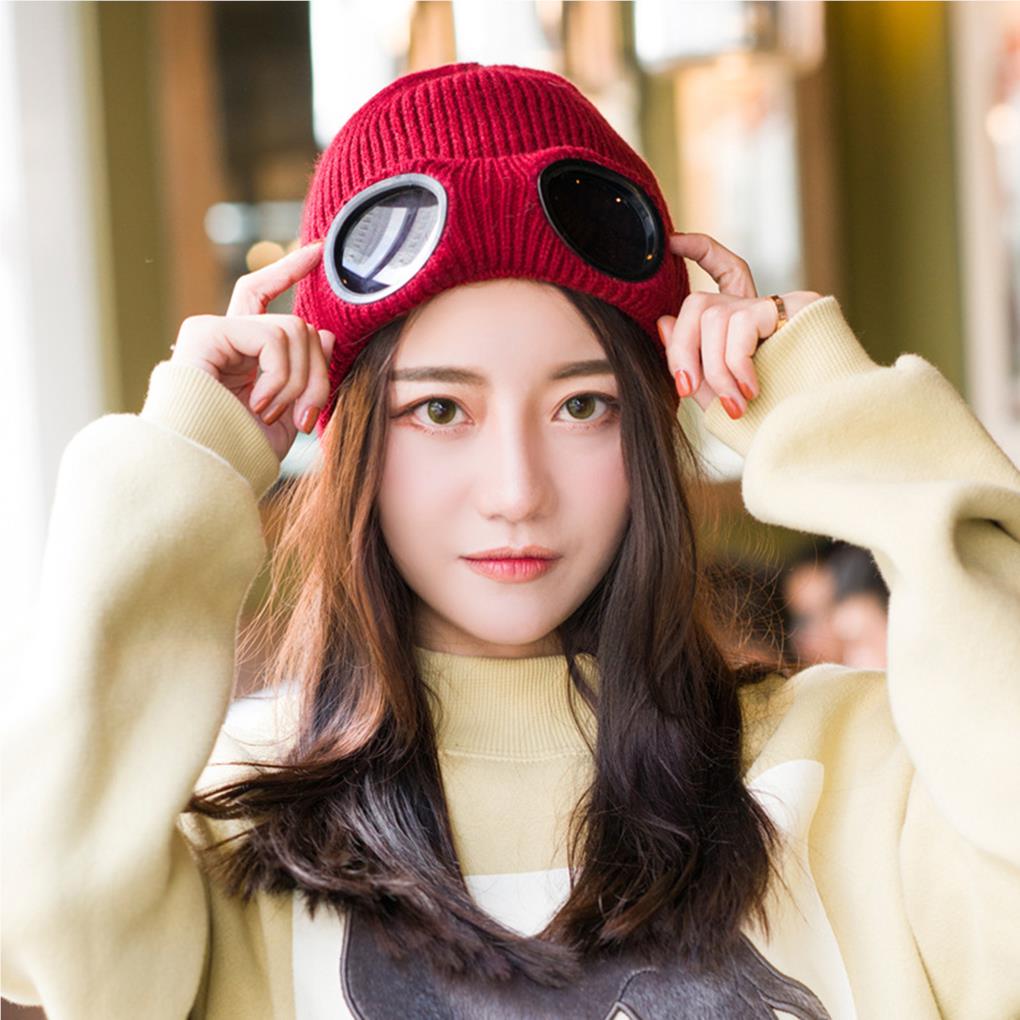 Winter Warm Hat Unisex Adult Windproof Knitted Hats Thicken Multi-function Caps with Glasses Travel Cycling Accessories