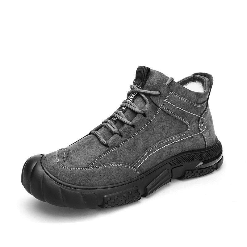 

Модные мужские мотоциклетные кожаные ботинки в британском стиле, с круглым носком, высоким верхом, для ходьбы, повседневные, на платформе, Bota Masculina, зимние, черные 39 серый