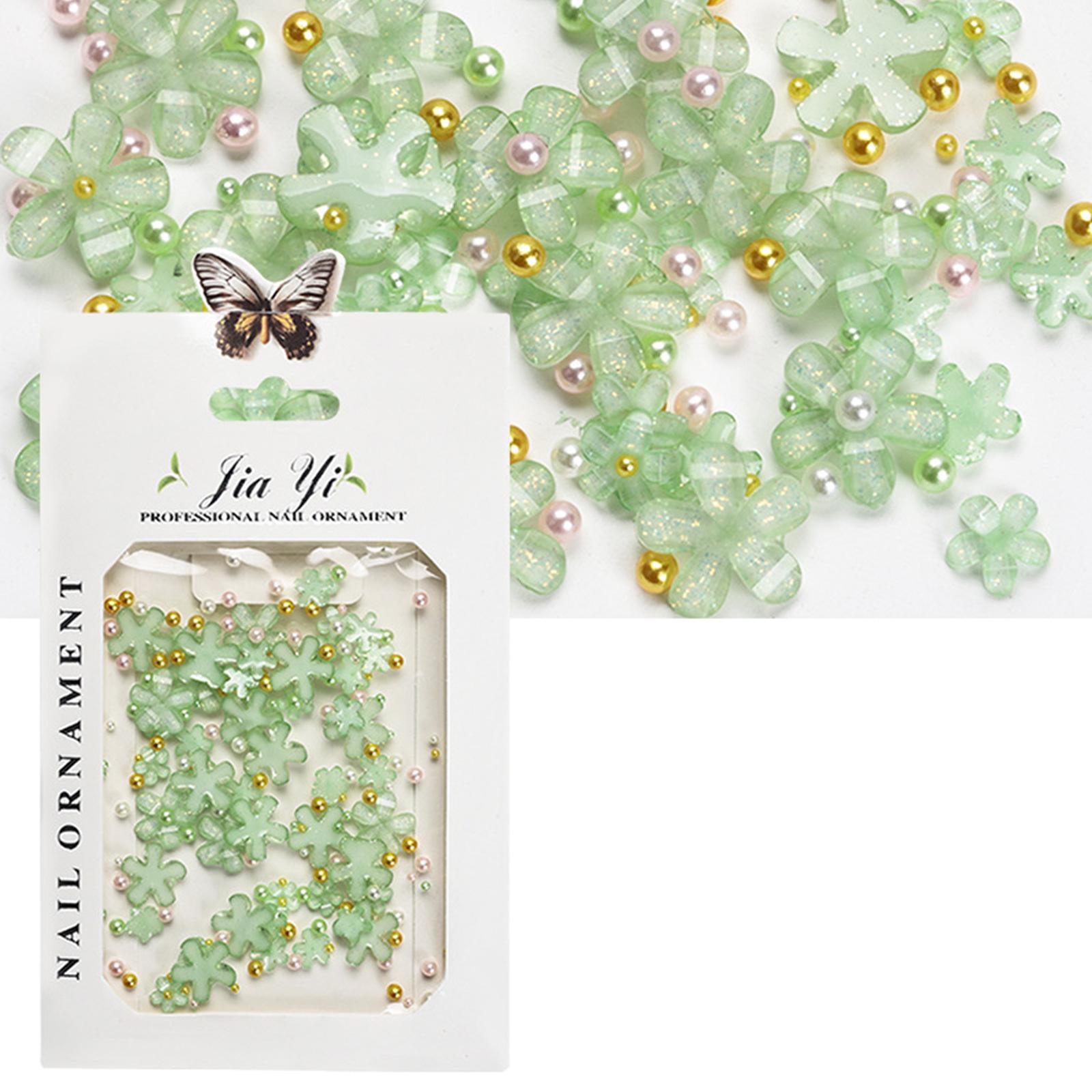 

3D Цветочные Подвески для ногтей Стразы для дизайна ногтей Смешанные весенние драгоценные камни с цветущей вишней Принадлежности для ногтей с бусинами Маникюр своими руками для ногтей зелёный