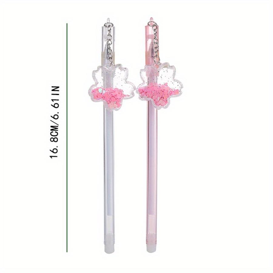 10pcs 0.5mm Cherry Blossom Pendant Gel Pen Creative Girly Heart Quicksand Sequin Water Pen Cute Fairy Pendant Pen Signature Pen