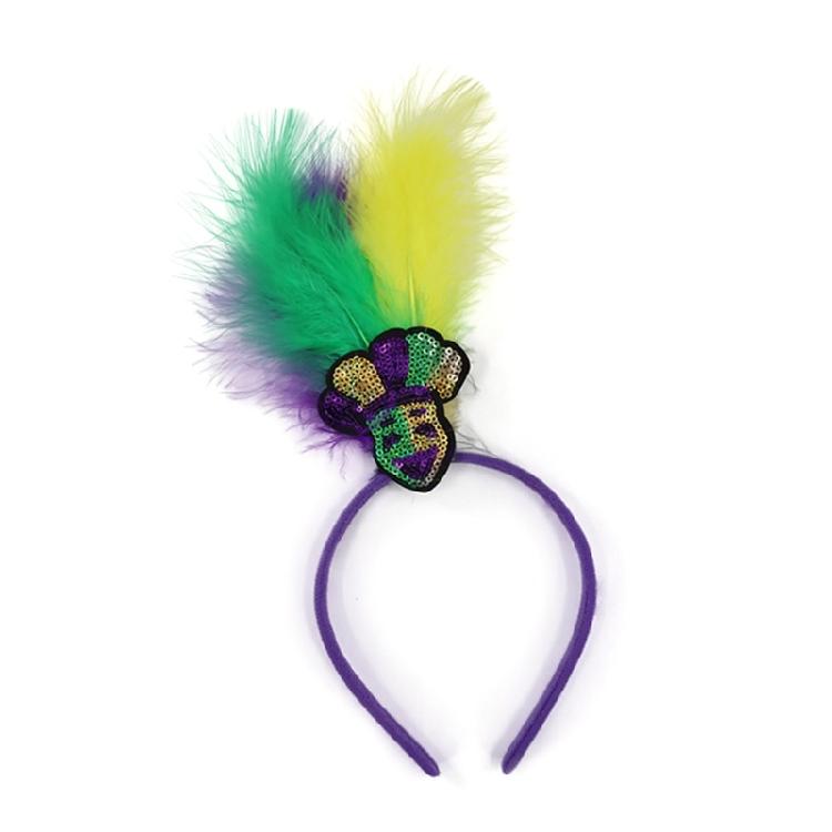 Banquet Prom Party Hairband Woman Mardi Gras Headband Feather Sequins Headband