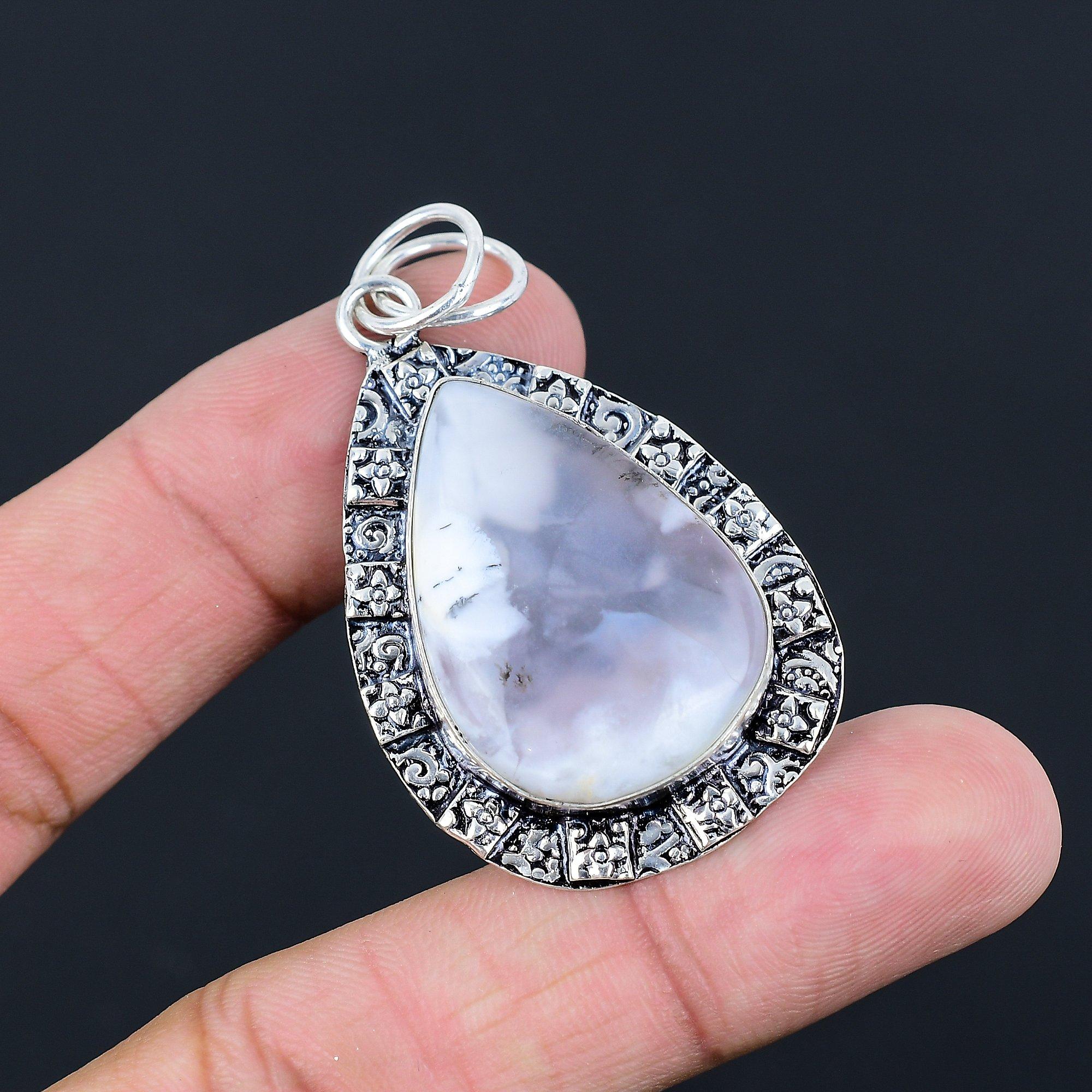 Dendrite Opal Gemstone Anniversary Handmade Pendant Jewelry 925 Sterling Silver