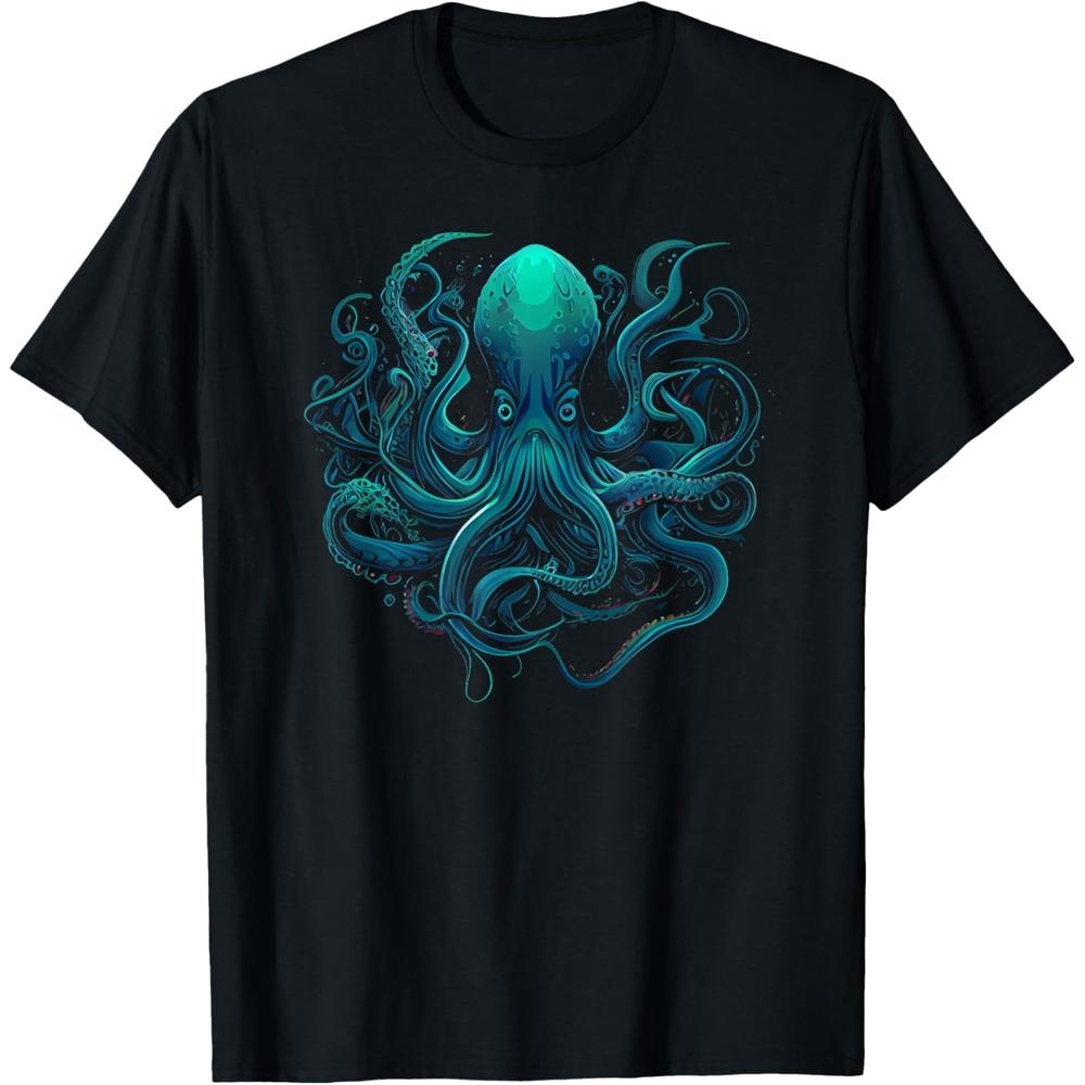 Beautiful Artistic Octopus Squid Sea Creature Graphic T-Shirt XS чёрный