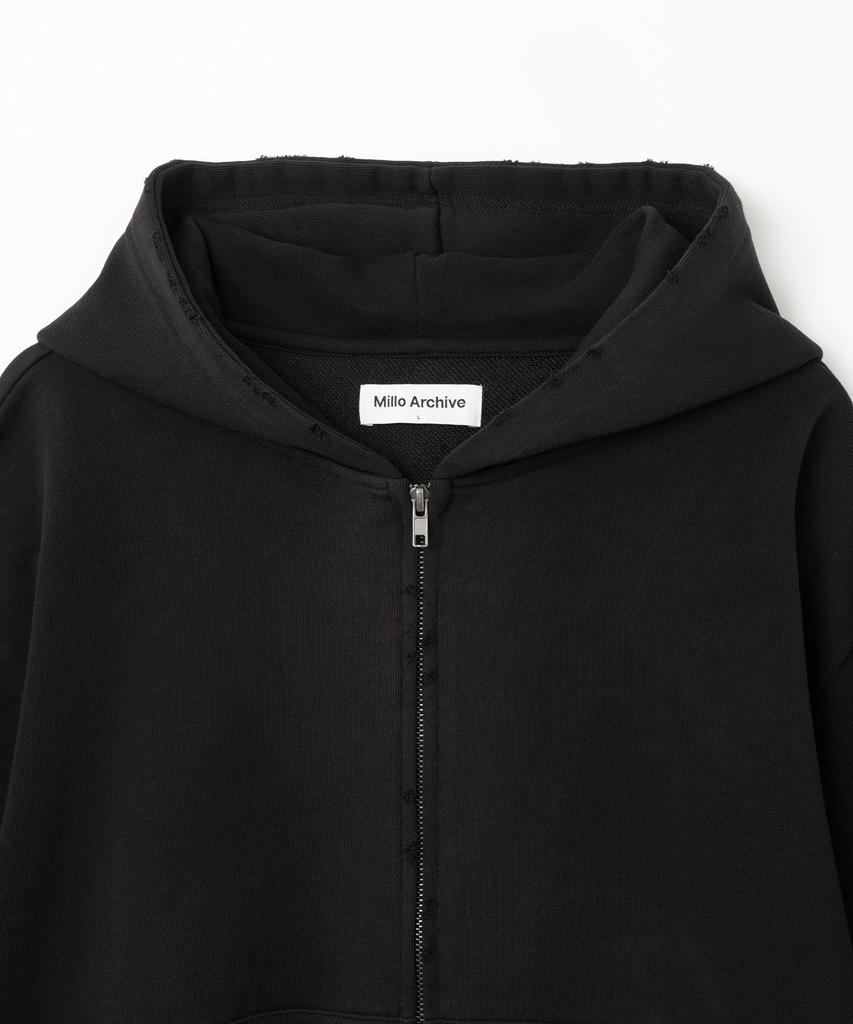 Millo Archive Damaged Short Zip-Up Hoodie [Black]