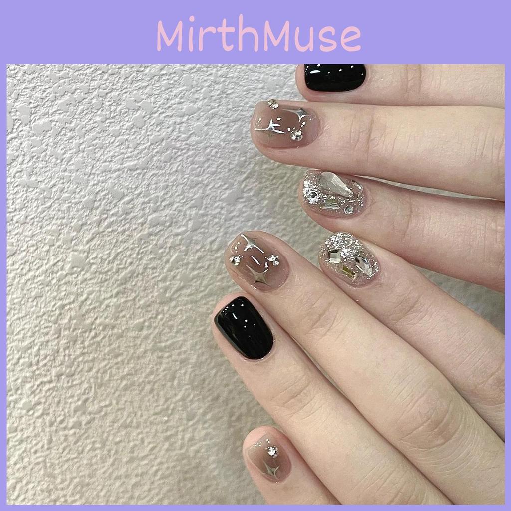 Nail Sticker Handmade Set With Black Shiny Rhinestones Star Suitable Patterns
