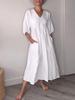 European and American Autumn Women's Cotton-Linen V-Neck Ruffled Casual Pocket Dress