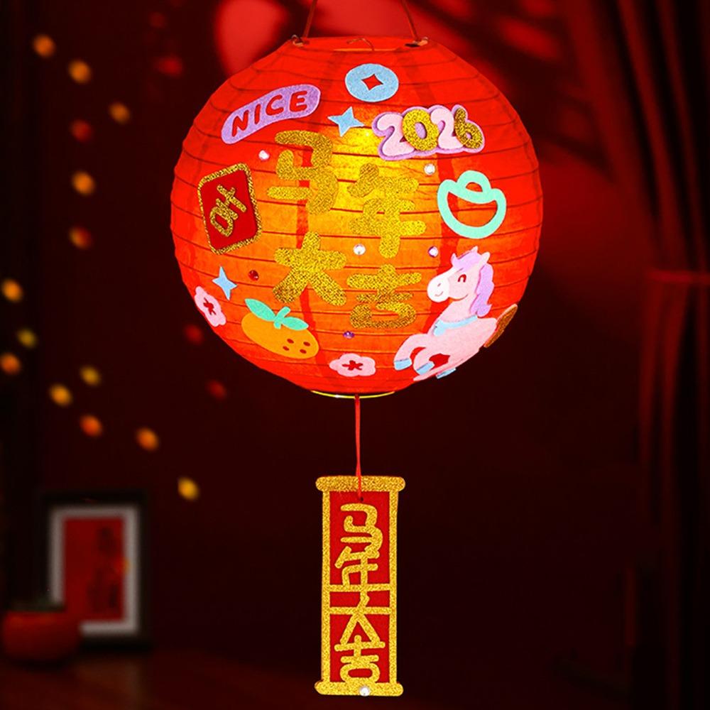 Cartoon Chinese New Year Lanterns Paper Traditional LED Glowing Lantern Blessing Handmade Spring Festival Lanterns