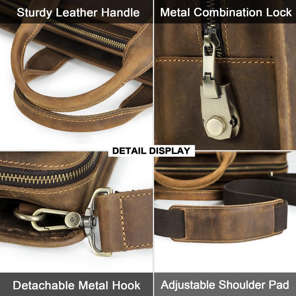 CONTACT'S Genuine Leather Business Bags for Men High Quality Briefcase Sling Shoulder Messenger Bags Tote 14 Inch Laptop Bags