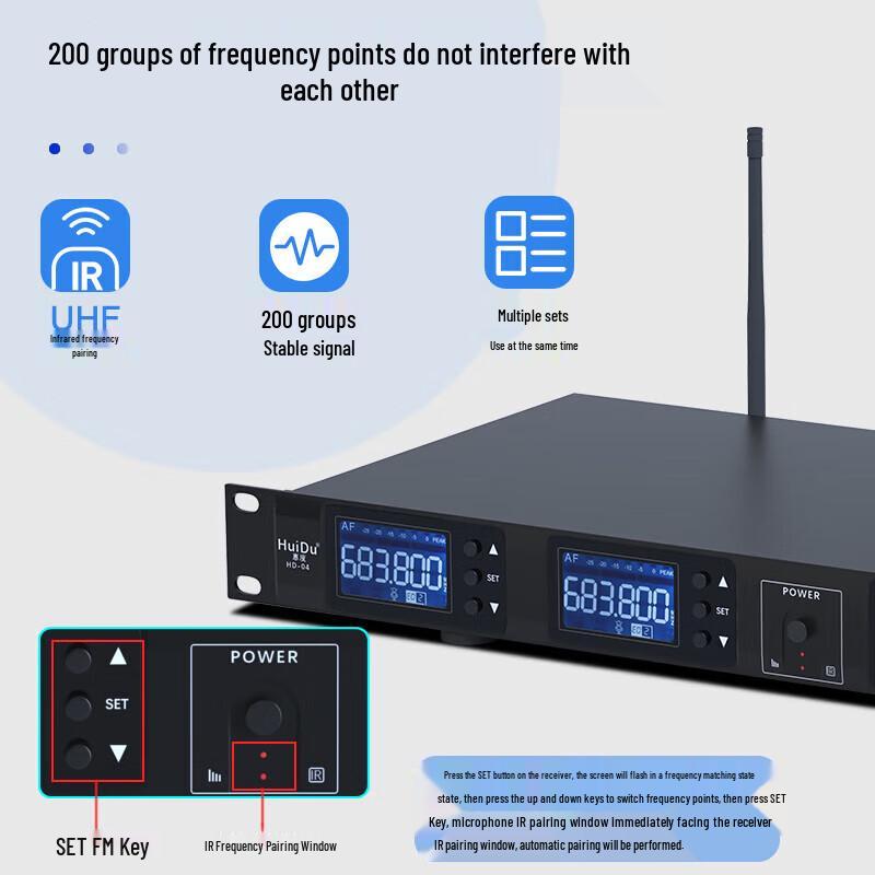 Huidu HD-04 Professional U-Band Wireless Quad Microphone System (CN Version)