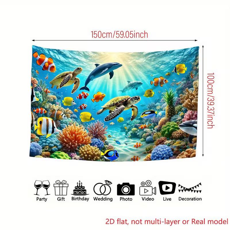 2D Ocean Animals Backdrop Underwater World Dolphin Turtle Fish Kids Birthday Party Banner