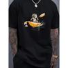 Men's Graphic T-shirt, Bold Beaver Black Short-sleeved Shirt with Orange Accents, Heavyweight Fabric, Machine Washable Crew Neck, Street Casual Top