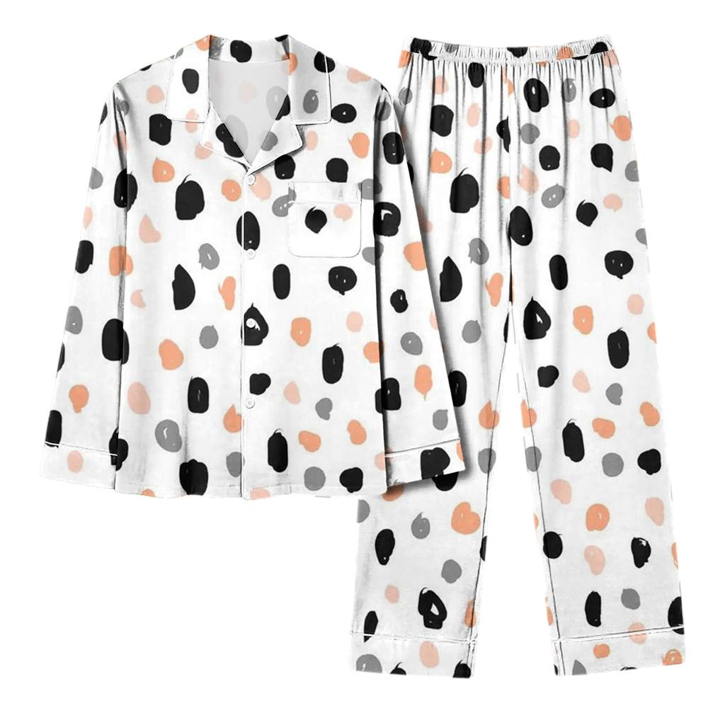 Women's Casual Fashion Polka Dot Print Long-Sleeved Trouser Homewear Set