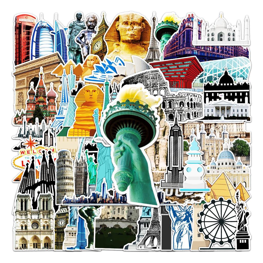 64 Landmark Building Graffiti Creative Laptop Bicycle Scooter Car Waterproof Decorative Stickers