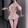 Yiyue Sex Underwear Sexy Pure Lust Maid Deep V Neck Strap Bead Chain Buttocks Uniform Seduction Set 1111