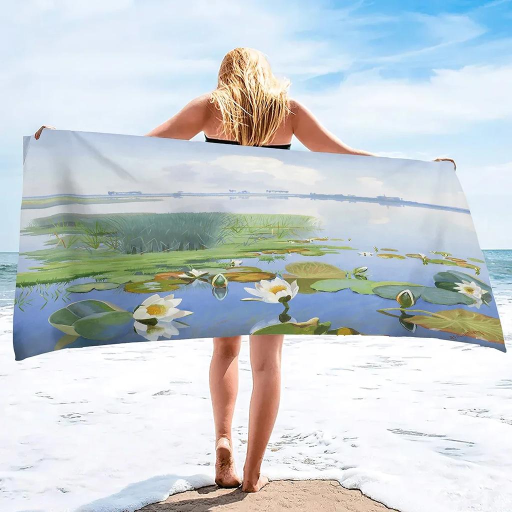 Water Lilies Oversized Microfiber Beach Towel,Lightweight Pool Swim Palm Tree Bath Towel,Cute Quick Dry Sand Proof Beach Towel