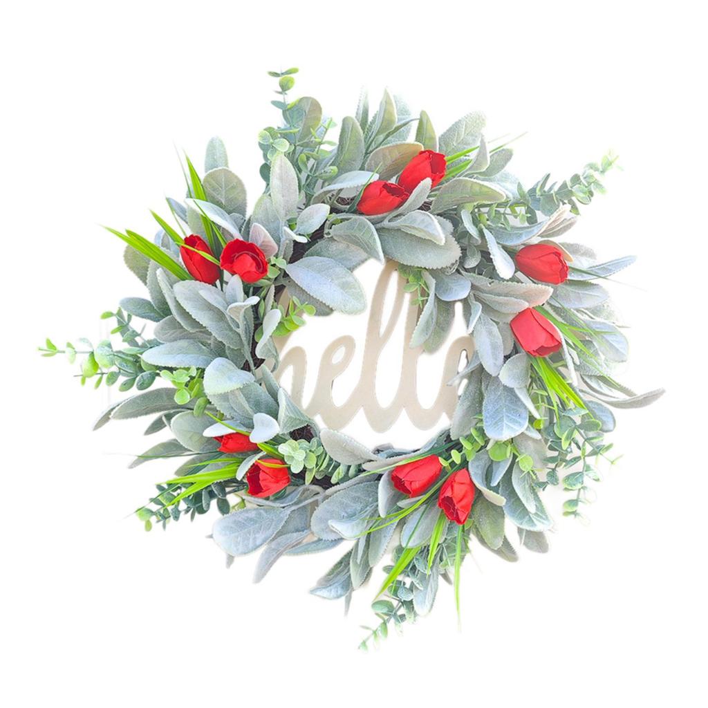 Hello Spring Wreath Flower Wreath Round Hanging Ornament Garland for Holiday Indoor Outdoor Window Front Door Home Decor