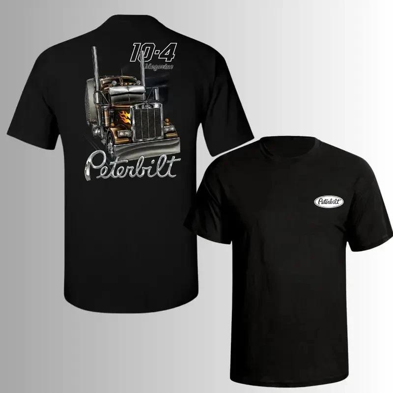 Peterbilt 10-4 Magazine Truck T-Shirt – Bold Chrome Semi-Truck Graphic Tee with. M