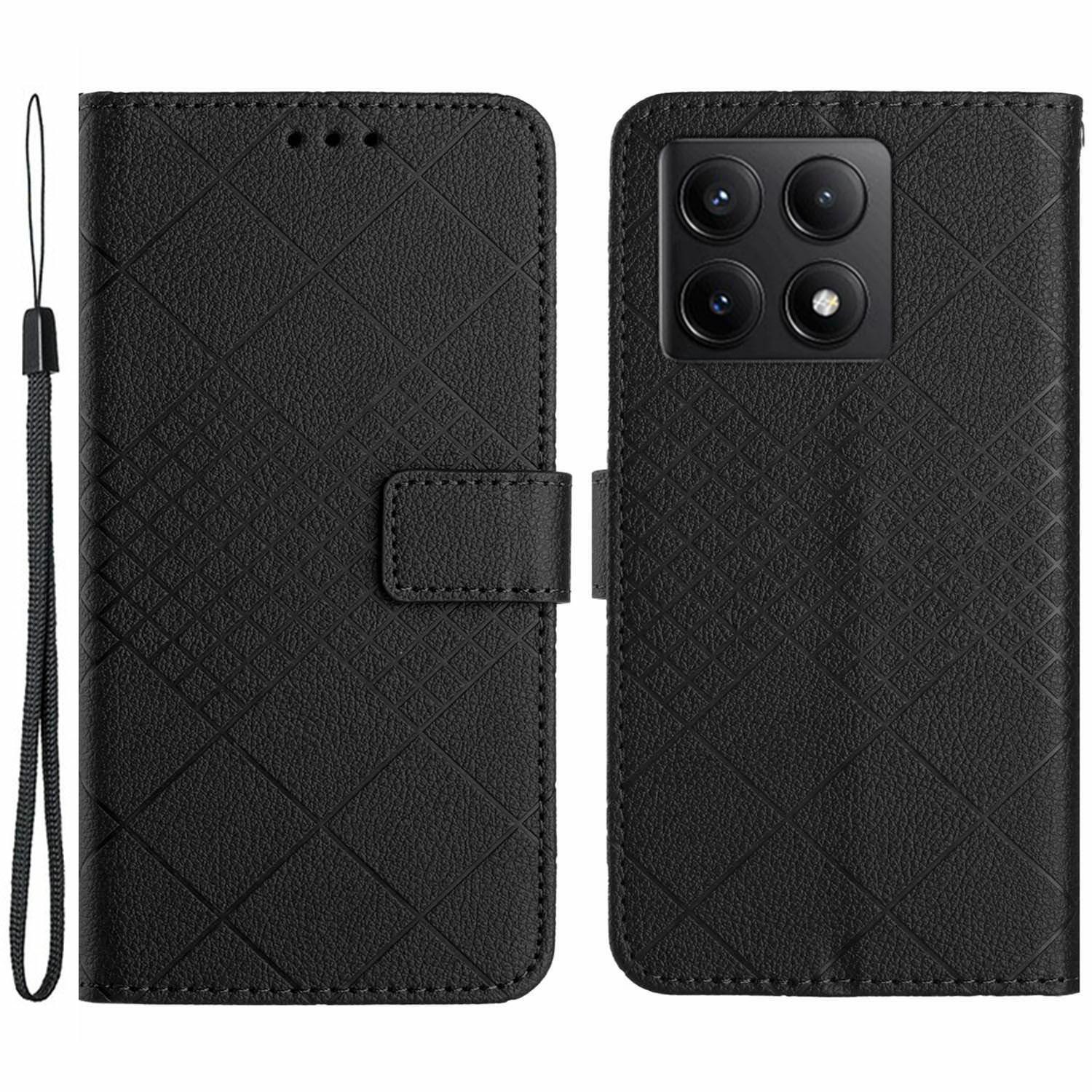 

HT06 For Xiaomi 14T Wallet Phone Case Imprint PU Leather Flip Folio Cover Black