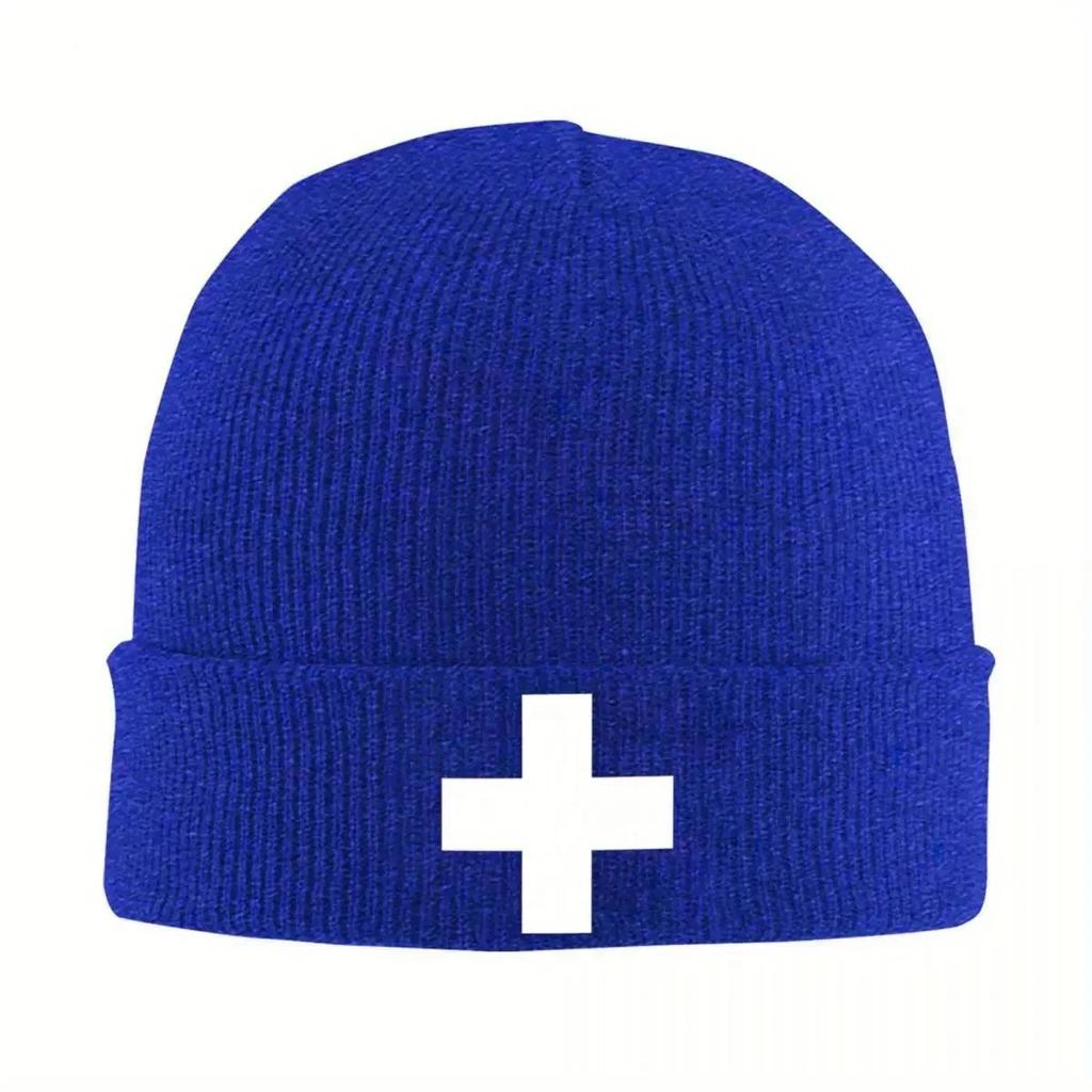 Neue Schweizer Flagge Mützen Modekappen Unisex Erwachsene Outdoor Sport Strickmütze Herbst Winter Muster Elastische Mütze
