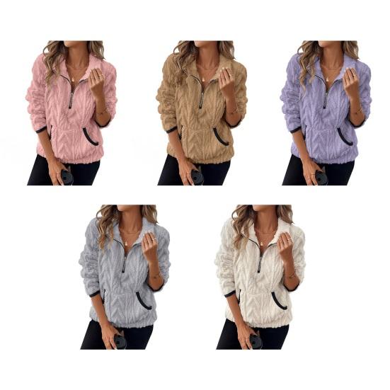 Women Half‑Zip Sherpa Fleece Pullover, Fuzzy Oversized Sweatshirt with Pockets, Soft Warm Fall Winter Casual Sweater Top
