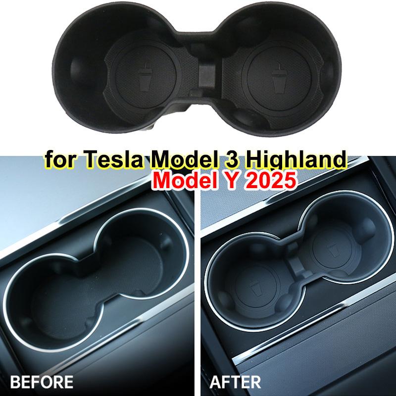 Car Cup Holder for Tesla Model Y Juniper Center Console Cup Mat TPE Water Bottle Holder Model 3 Highland interior Accessories