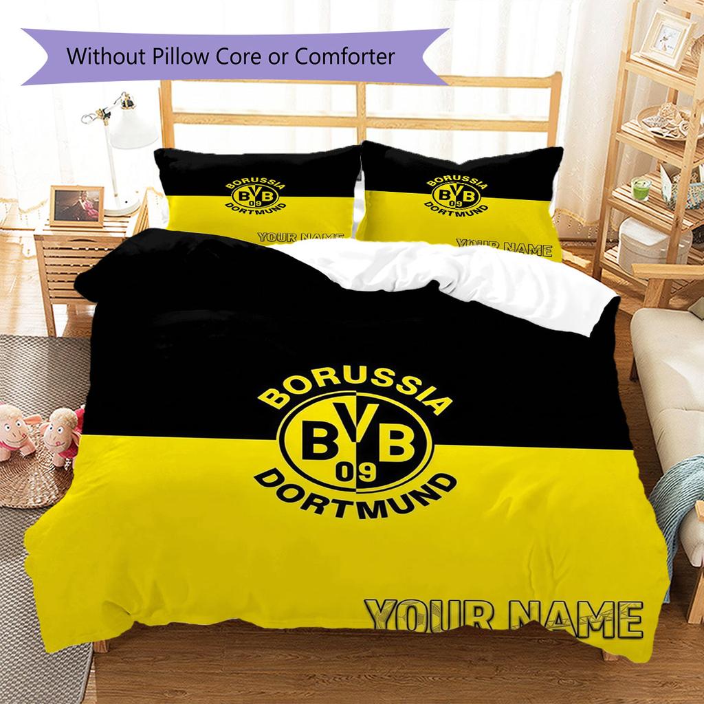 Borussia Custom Name Pattern Bedding,Quilt Set Quilt Cover Pillowcase Home Birthday Gift(1 * Duvet Cover + 2 * Pillowcase, Without Core)