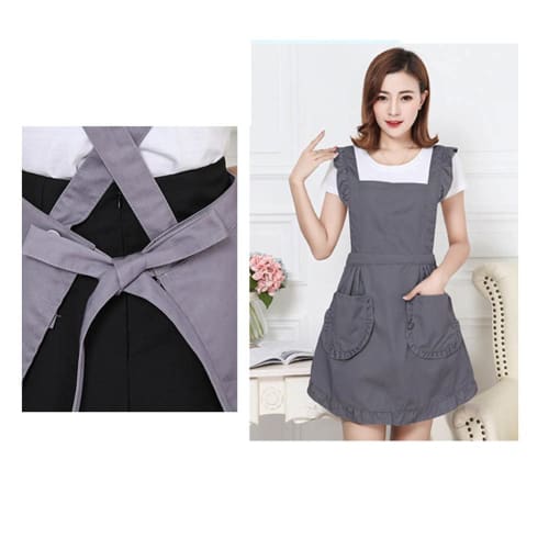 Tablier H à volants pour femmes Kisata, Facile à porter, Costume de soubrette, Tablier simple avec poches, Joli tablier de café, Convient pour un usage domestique, Noir