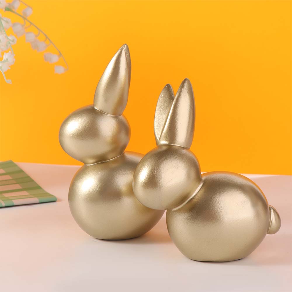 Resin Rabbit Statue Art Animal Sculpture Home Decoration Golden Rabbit Ornament Easter