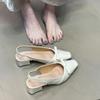 Hot Selling Women Summer Square Toe Bow Sandals 2025 New Shallow Mouth Non-slip Kitten Heel Shoes French Comfortable Sandals