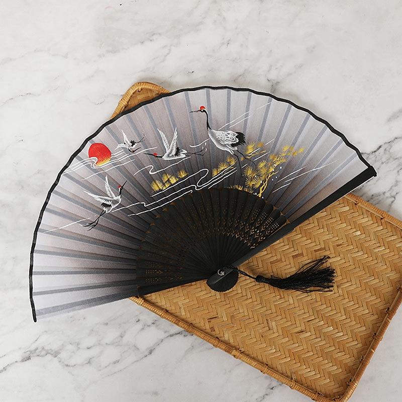 New Chinese Style Silk Fan Bamboo Antique Folding Fan Summer Female Dance Fan Portable Fan Hand Fan Durable Household