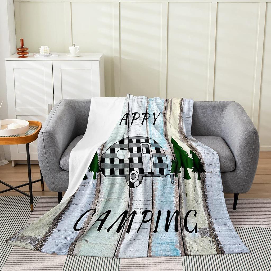 Camping Series Green Tree Printed Blanket Men'S And Women'S Four Seasons Available Soft Blanket Flannel Blanket