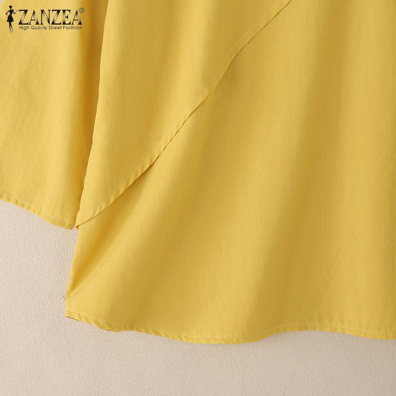 ZANZEA Bluză casual de vară pentru femei, cu gât rotund, culoare uni, mâneci 3/4