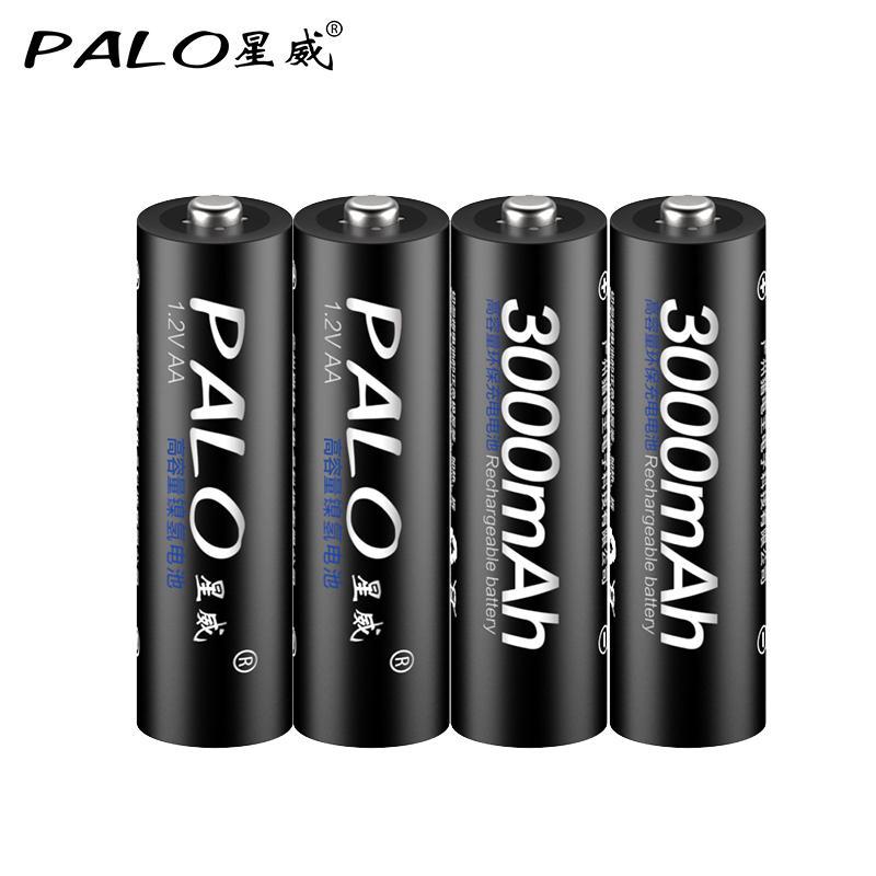 PALO 4pcs 1.2V Mi-mh AA 3000mAh Rechargeable Battery + 4 Cells USB LCD Charger for Aa Aaa