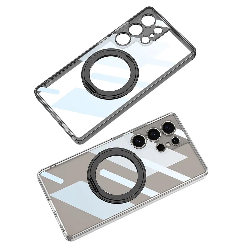 Phone Case for Samsung Galaxy S25 S24 S23 Ultra Clear Magnetic Holder Protective Shockproof Transparent Ring Kickstand Cover