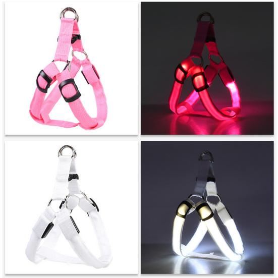 LED Pet Harness USB Rechargeable Light Up Dog Harness 3 Lighting Modes Adjustable Glow-in-The-Dark Safety Vest for Night Walking Medium Large Dogs