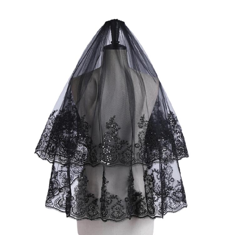Dark Series Black Mesh Veil for Halloween Masquerade Party Bride Dress Up Wedding Veil for Parties Festival Props