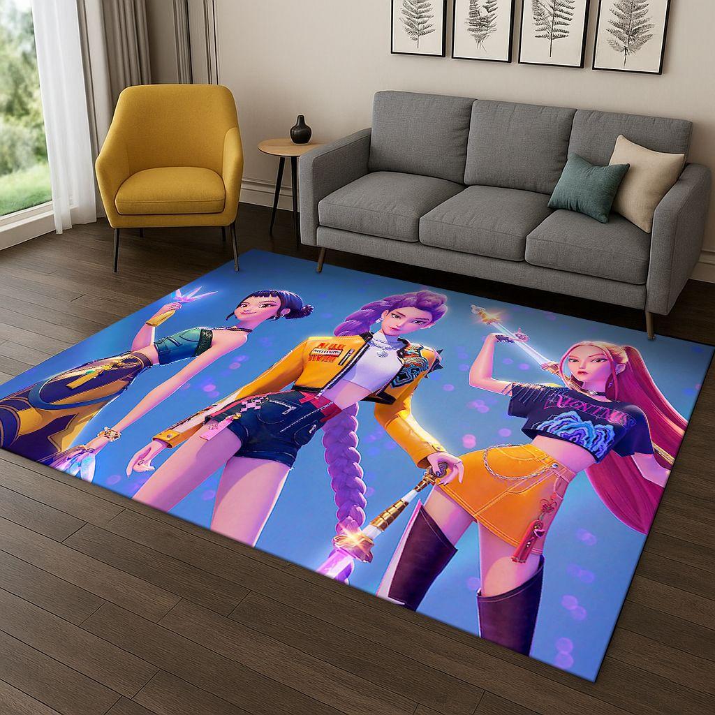 Tappeto Kpop Demon Hunters Rumi Mira Zoey Music Cartoon per Camera da Letto Soggiorno Divano Decorazione Casa, Tappetino Antiscivolo Regalo