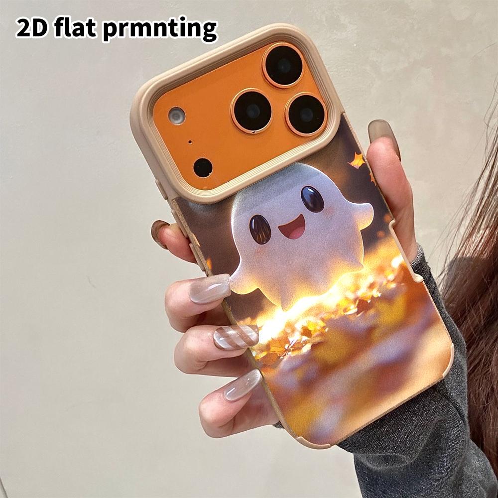 Phone Case: 2D Flat Lambskin Suitable for iPhone 18, 17, 16, 15, 14, 13 Pro Protective Cases, Soft Light Little Ghost, Christmas and Halloween Gifts