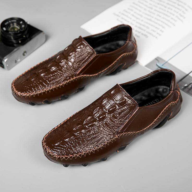 Summer New Crocodile Pattern Man Loafers High Quality Genuine Leather Driving Shoes Men's Non-Slip Sneakers Casual Walking Shoes