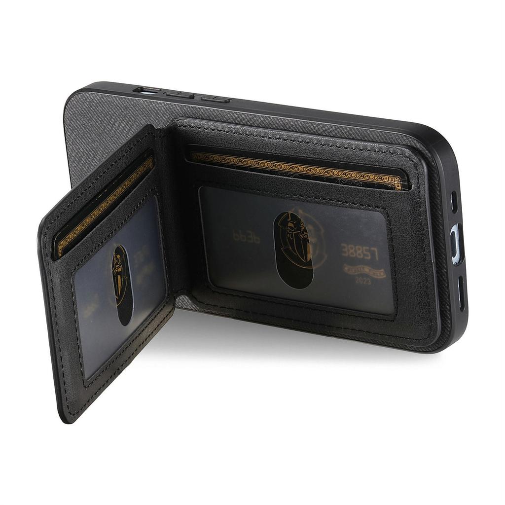 For iPhone 16e Case Cloth Texture Leather+PC+TPU RFID Blocking Phone Cover with Card Holder