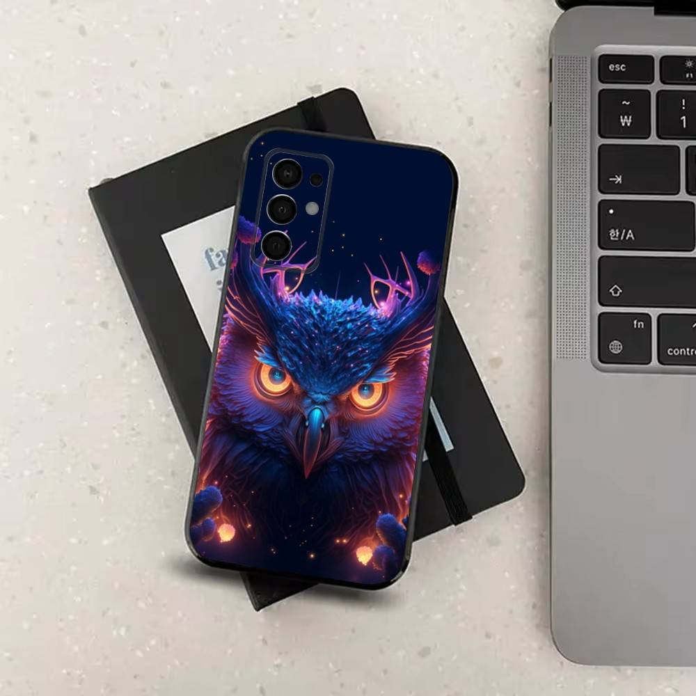 Cute C-Colorful Owl B-Bird For Samsung Galaxy A73,31,71,53,32,72,Note,22,41,8,9,52,J7,Soft Black Silicone Cover Case