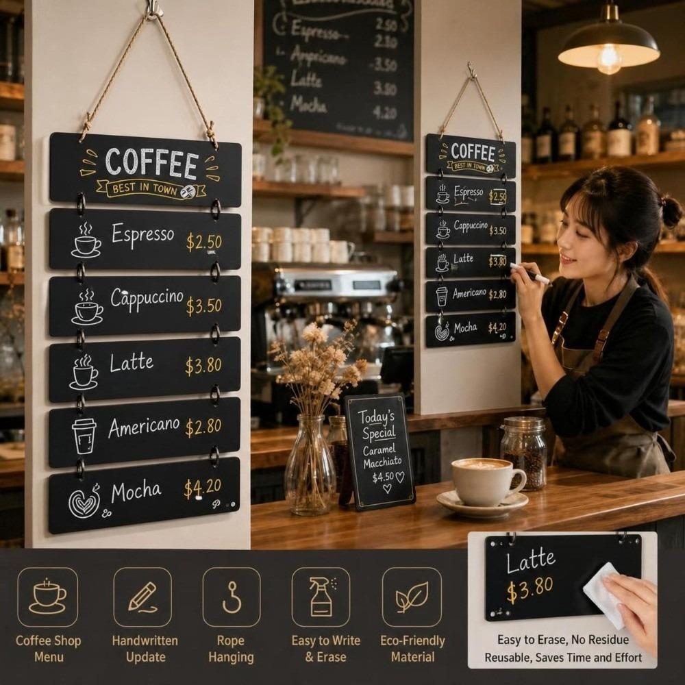 With Jute Rope Hanging Chalkboard Sign Erasable Hanging Blackboard  Cafe Restaurant Home Decor