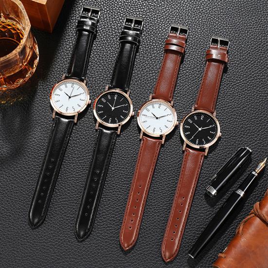 Men's Analog Quartz Watches Minimalist Three-Hand Watch Classic Adjustable Leather Strap Watch for Fathers Husbands Gifts for Office Party Dating